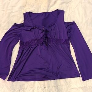 Polyester/Spandex Long Sleeve Cold-Shoulder Corset Top - Purple